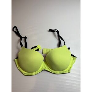 PINK Victoria's Secret Wear Everywhere Push‎ Up Bra Neon Yellow Black Trim S
